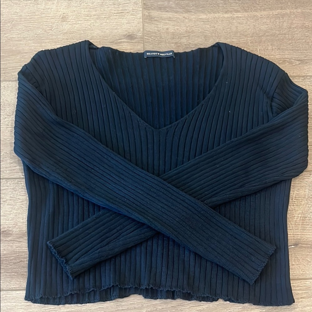 Brandy Melville Navy Ribbed Knit Top